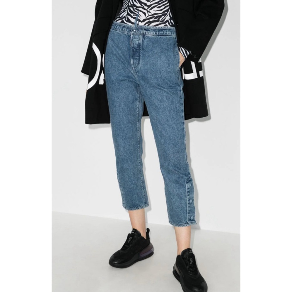 RtA Matisse Straight Leg Jeans Size Small Blue Button Fly Drawstring Anke Crop